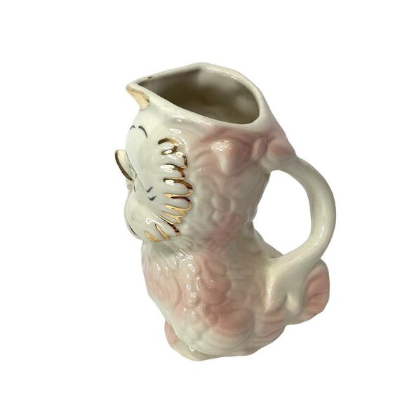 VIntage 1950's Shawnee Ceramic PInk Bird Owl Chick PItcher Creamer 6"  Gold Trim - Picture 2 of 10